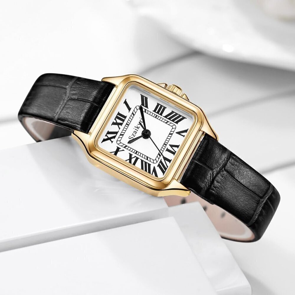 🆕Women Gold Classic Square Watches with Roman Numeral Ladies Casual Dress Watch - Picture 3 of 9